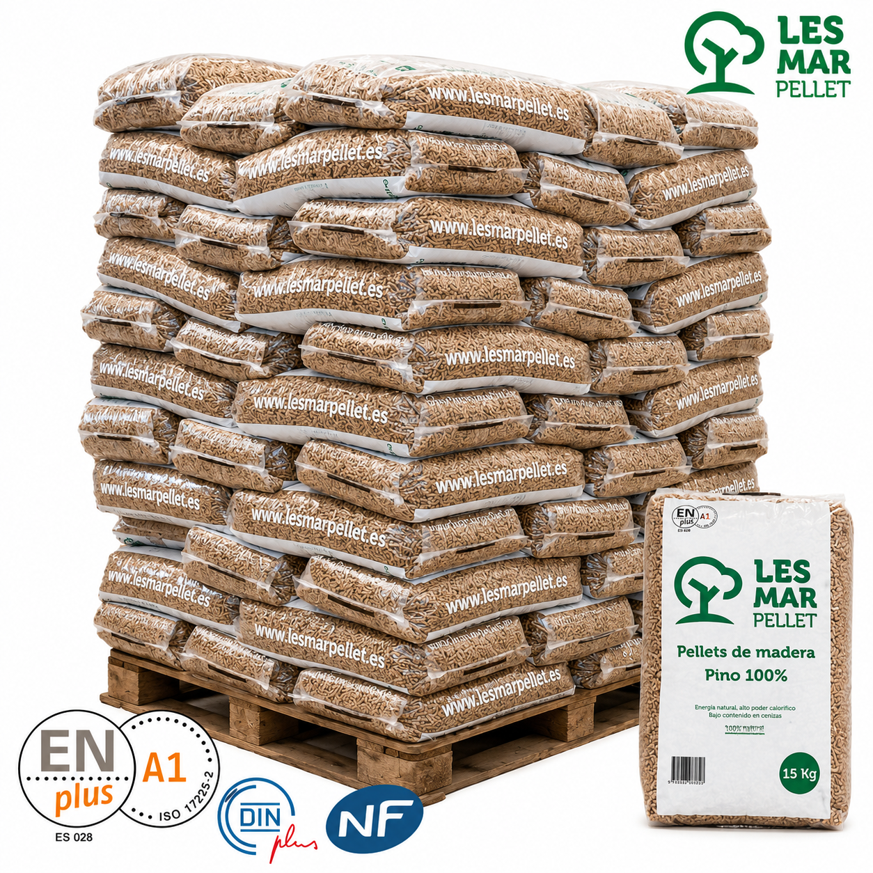 Lesmar Pellet ENplus 100% Pine pellets in 15 kg bags for heating